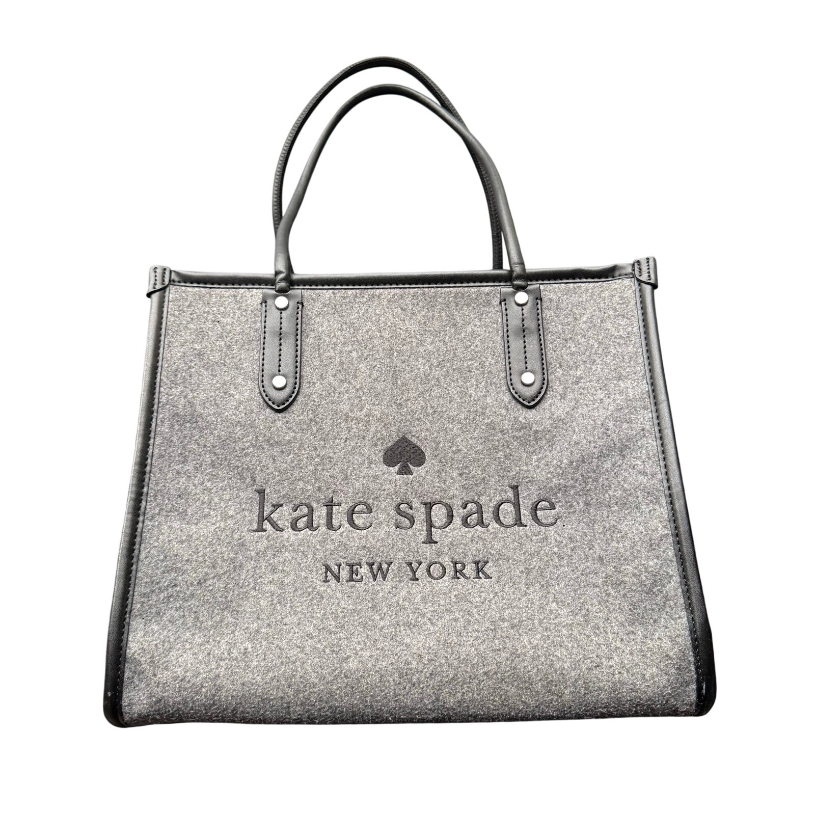 Kate Spade New York Ella Large Felt Tote Bag Gray Black Shoulder Bag